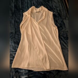 EUC Elie Tahari Silk Sleeveless Blouse With Knitted Bow Detail Ivory Medium
